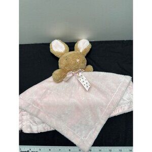 Dan Dee MTY Soft Pink Baby Security Blanket Plush Bunny Head Rattle Satin Backin